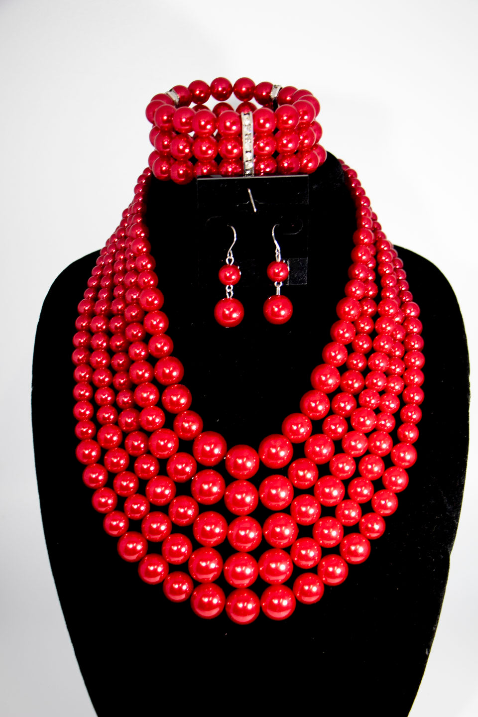 Ladies 3pc 5 Layers Pearl Necklace Set
