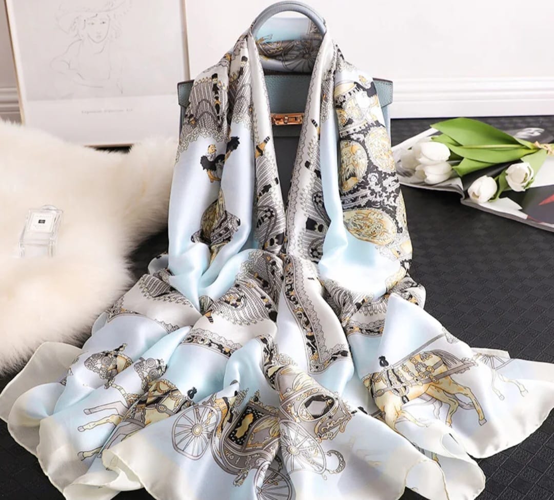 Beautiful ladies full size printed silk scarf