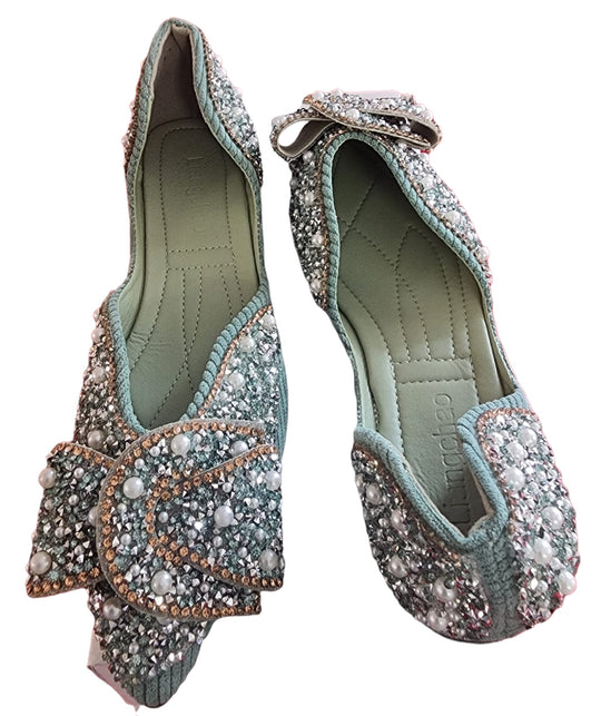 Elegant Ladies party flat shoes with sequence and pearl.