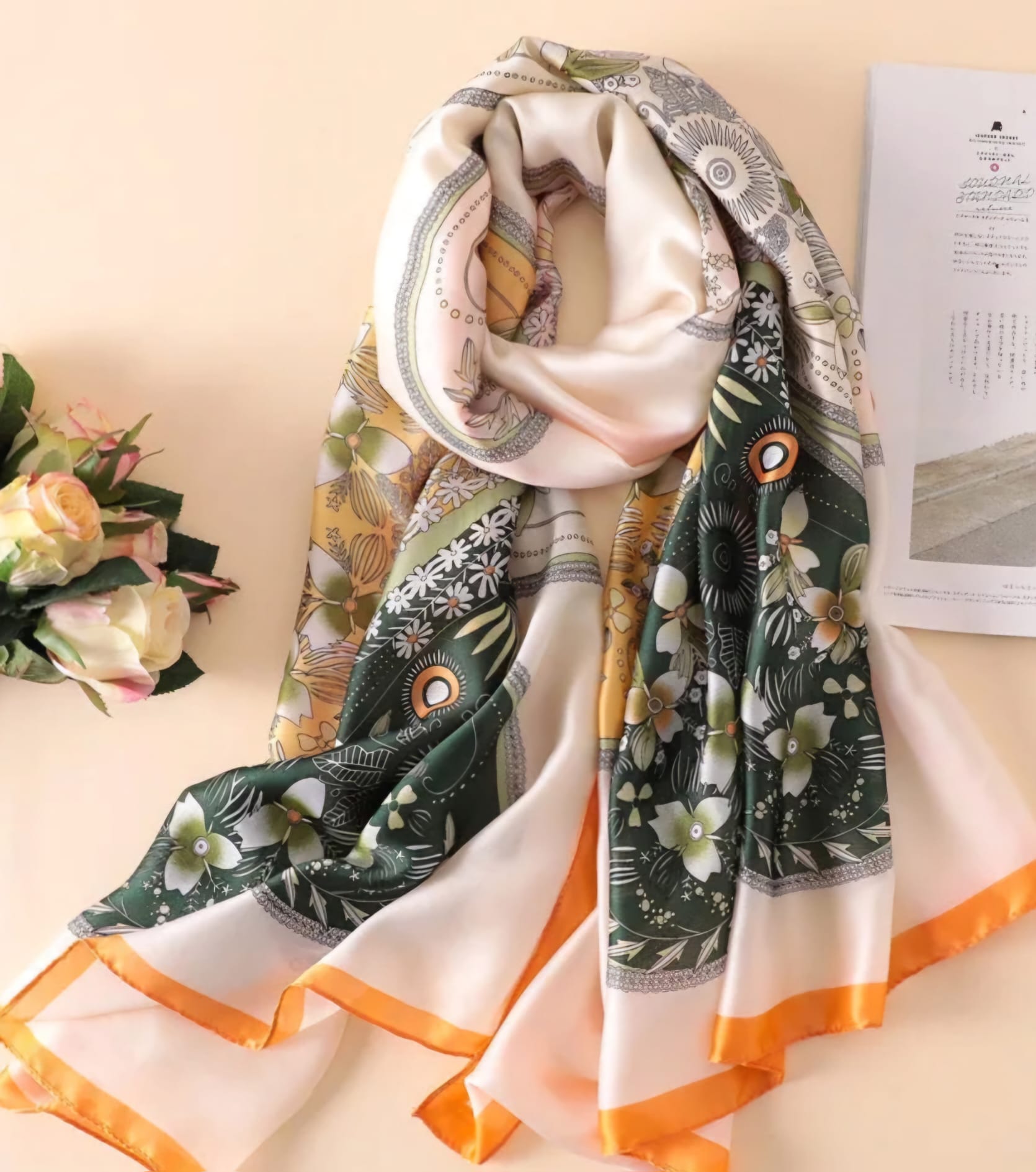 Beautiful ladies full size printed silk scarf