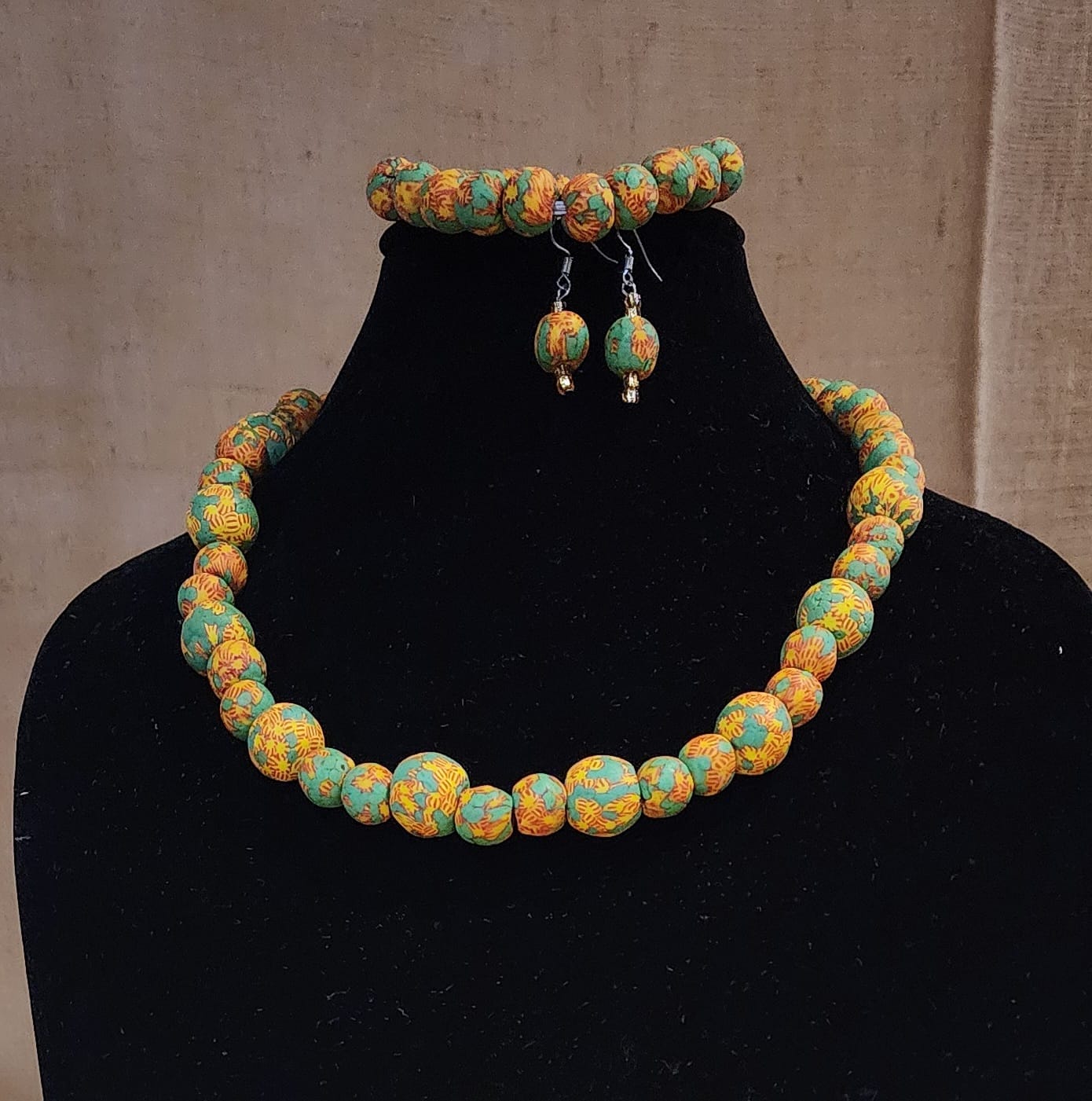 Beautiful 3 piece handmade krobo beads necklace set