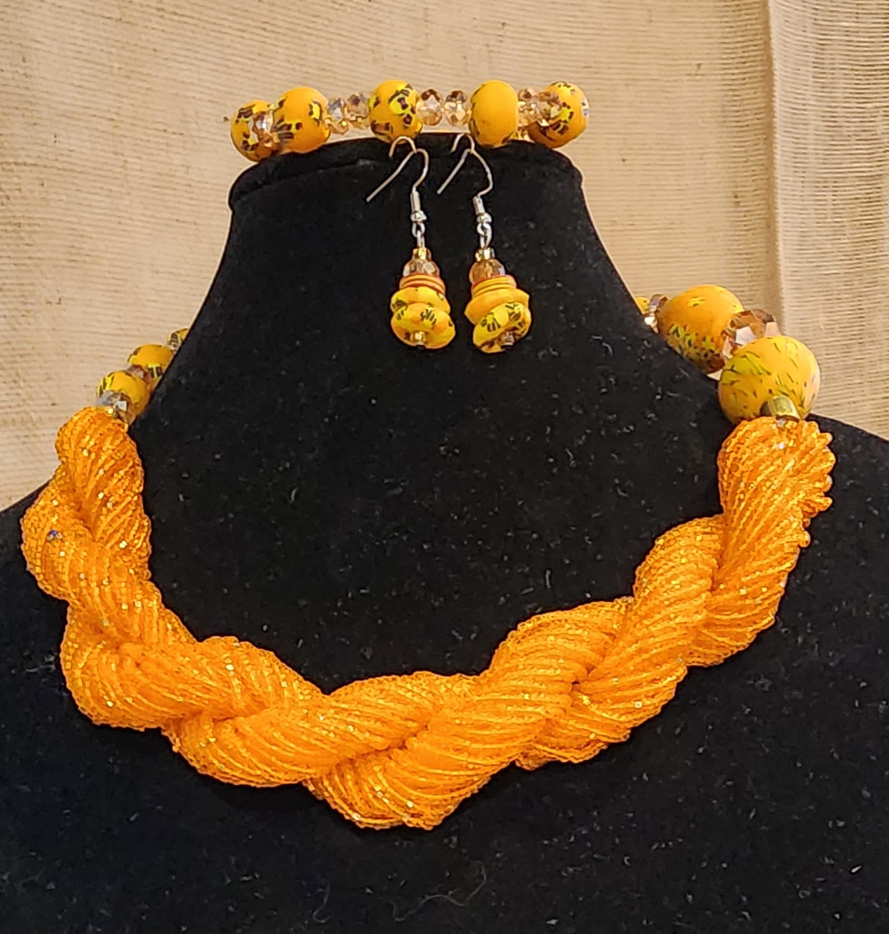 3 piece handmade Krobo and seed beads necklace set