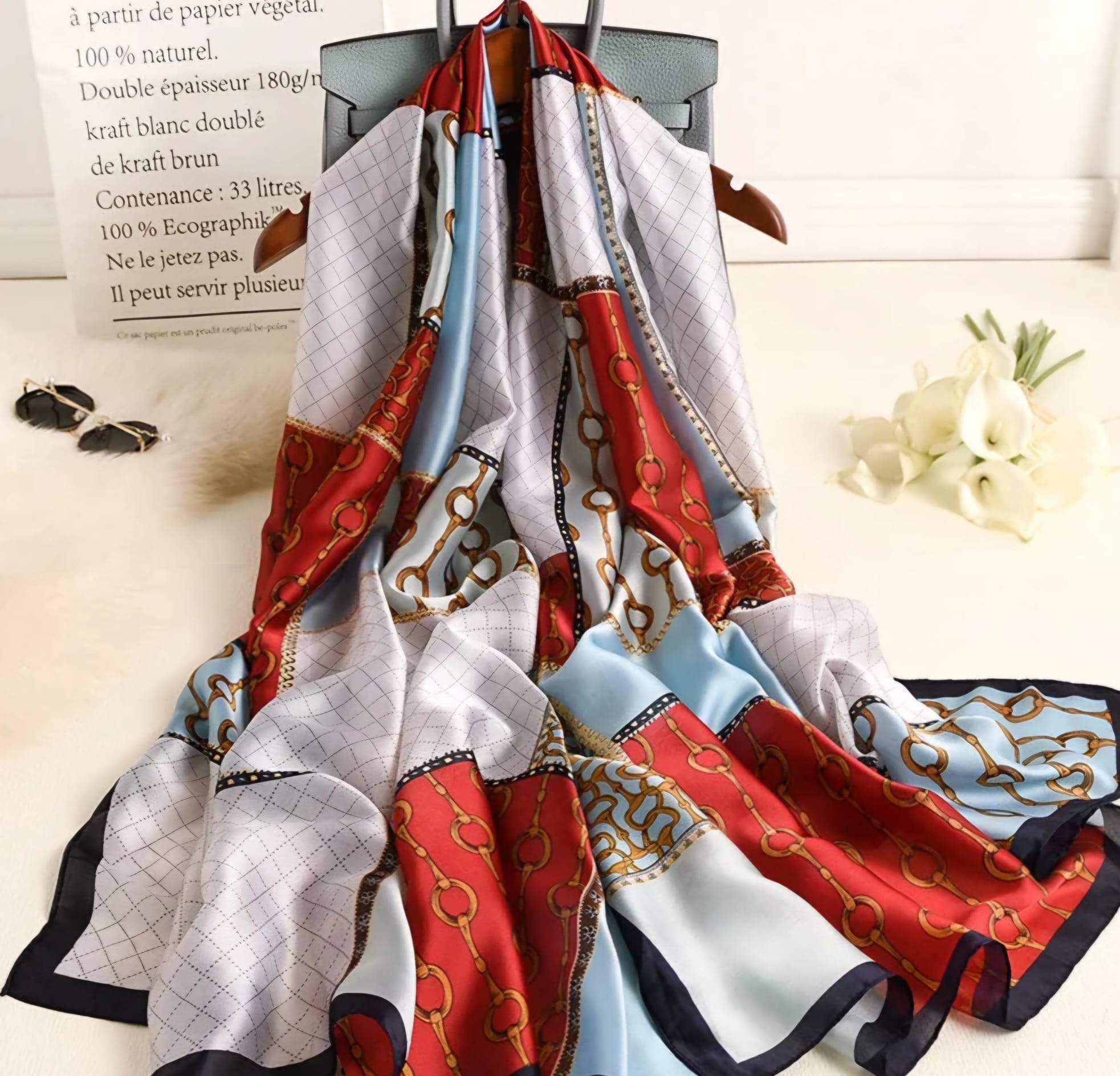 Beautiful ladies full size printed silk scarf