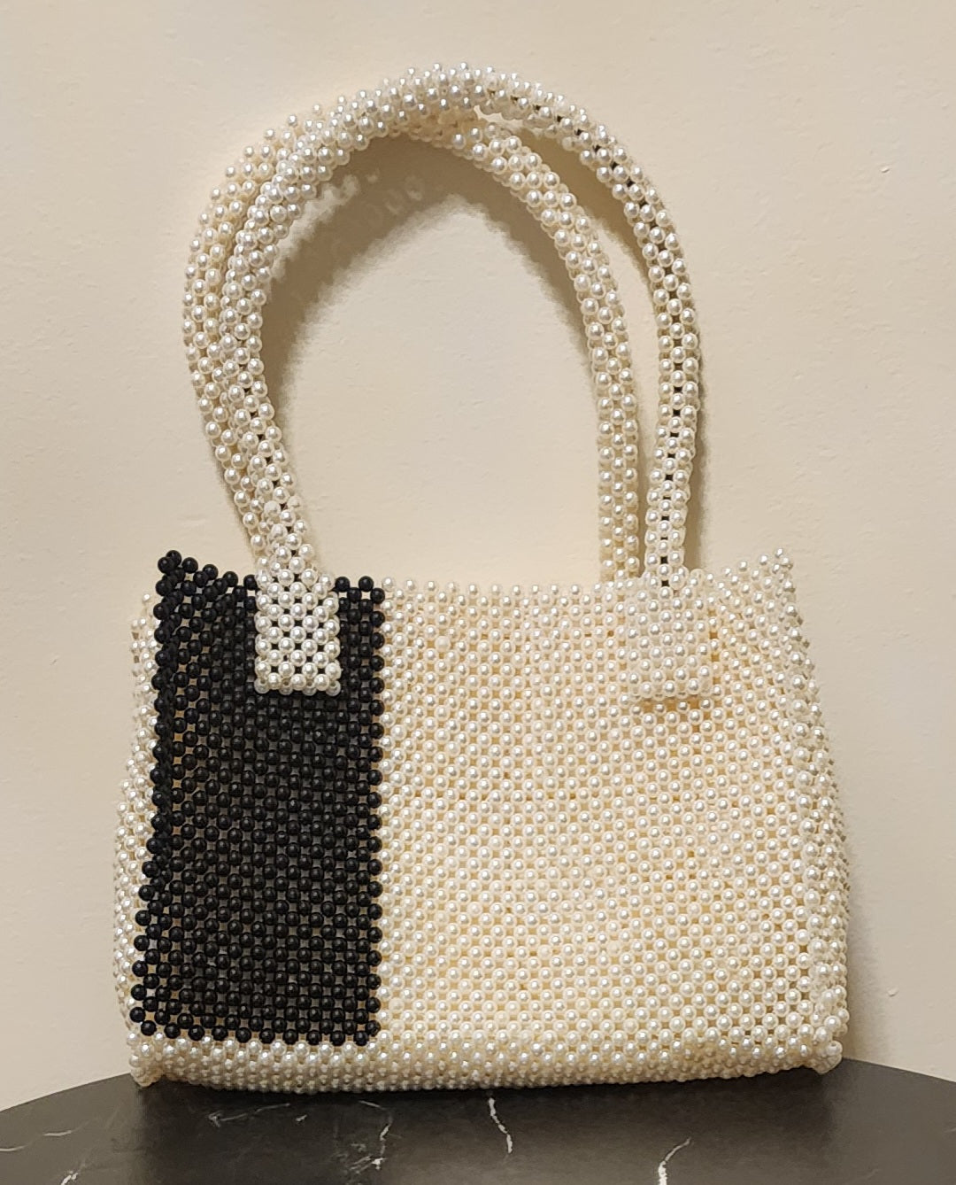 Black & White Beaded Handmade Handbag