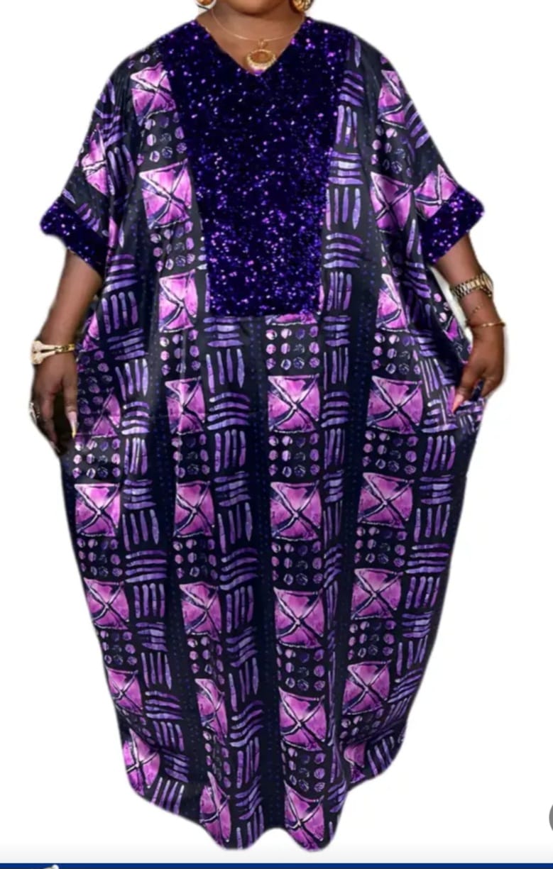 Woman  plus size Abaya dress colorblock allover geometric prints bat sleeve maxi dress.