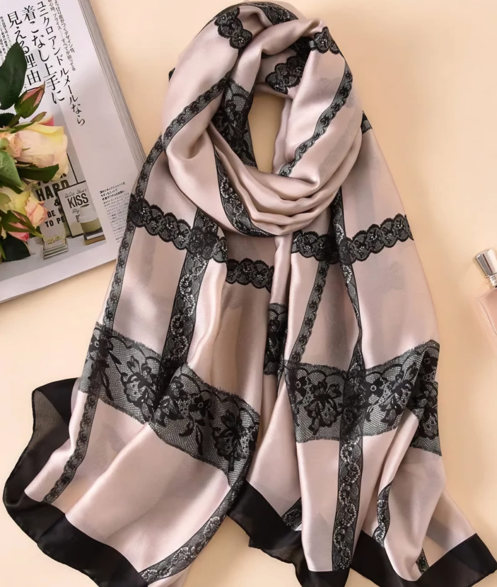 Beautiful ladies full size printed silk scarf