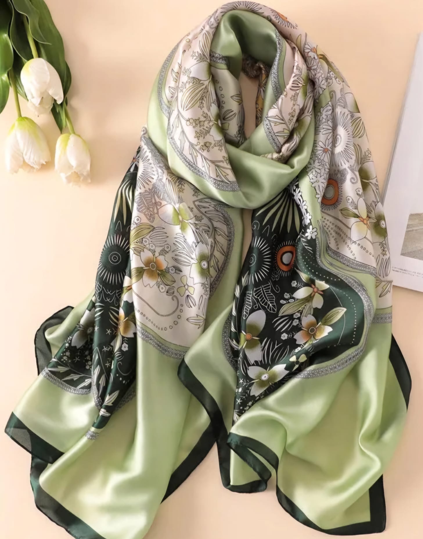 Beautiful ladies full size printed silk scarf