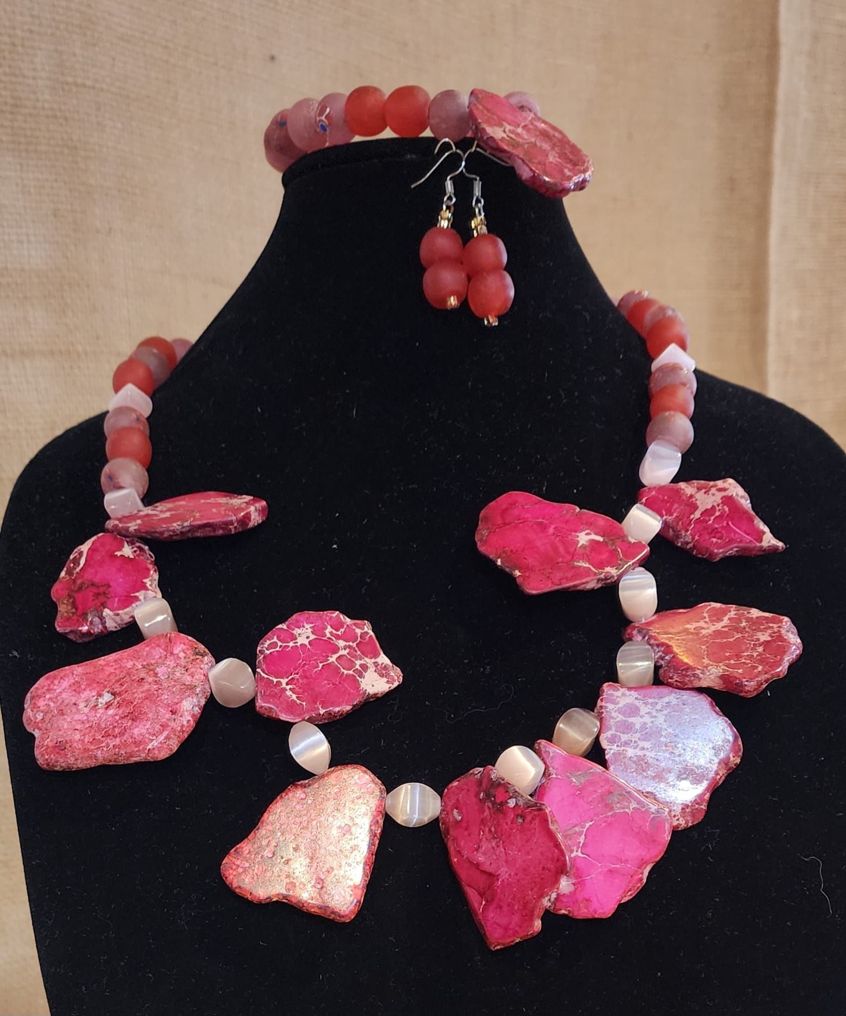 3 piece beautiful handmade gem stone and krobo beads necklace set