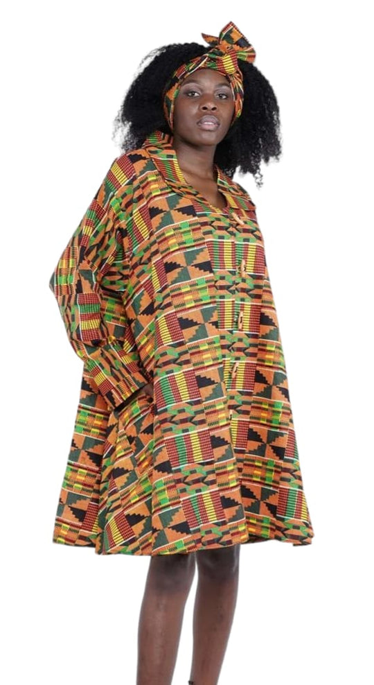 African coat dress button down with side pockets