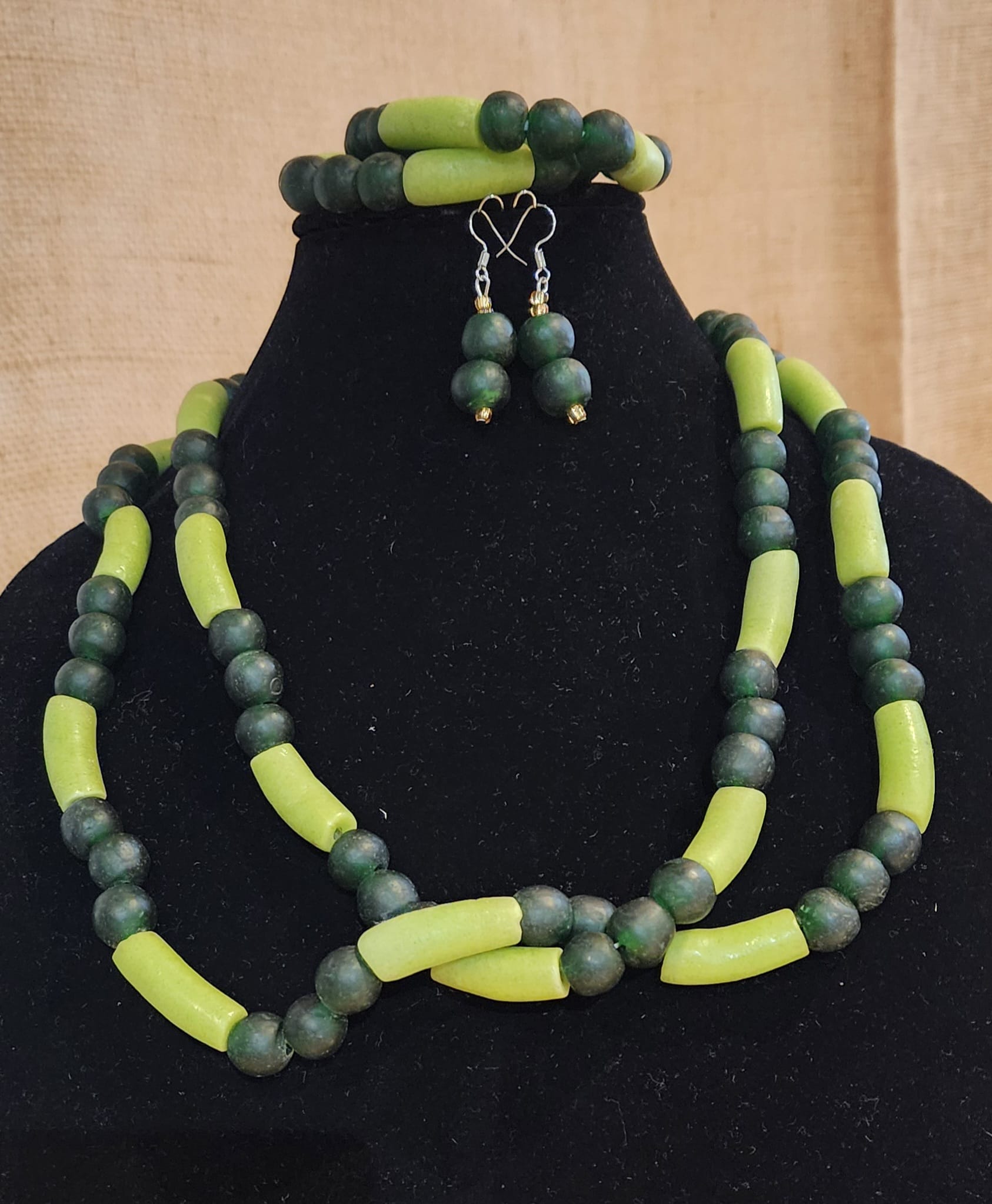 Elegant 3 piece handmade krobo beads from the eastern region of Ghana necklace sets
