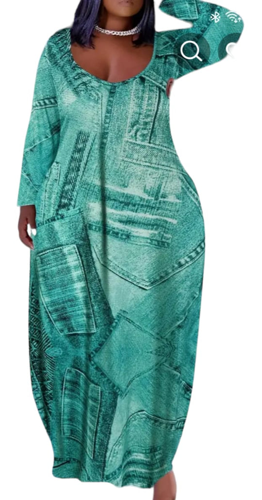 woman's plus denim print maxi dress