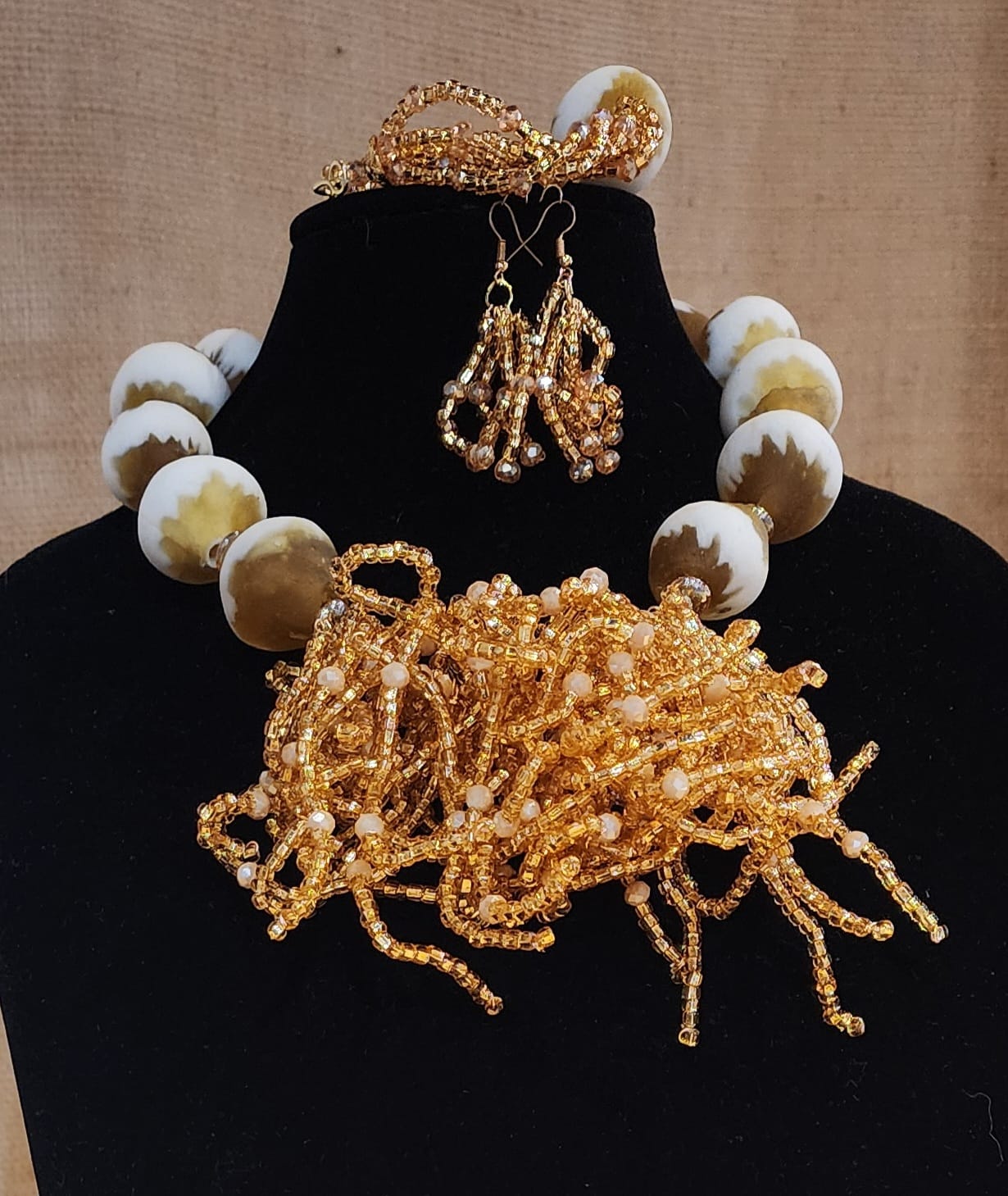 Beautiful 3 piece handmade krobo beads, seed beads, and glass beads necklace set