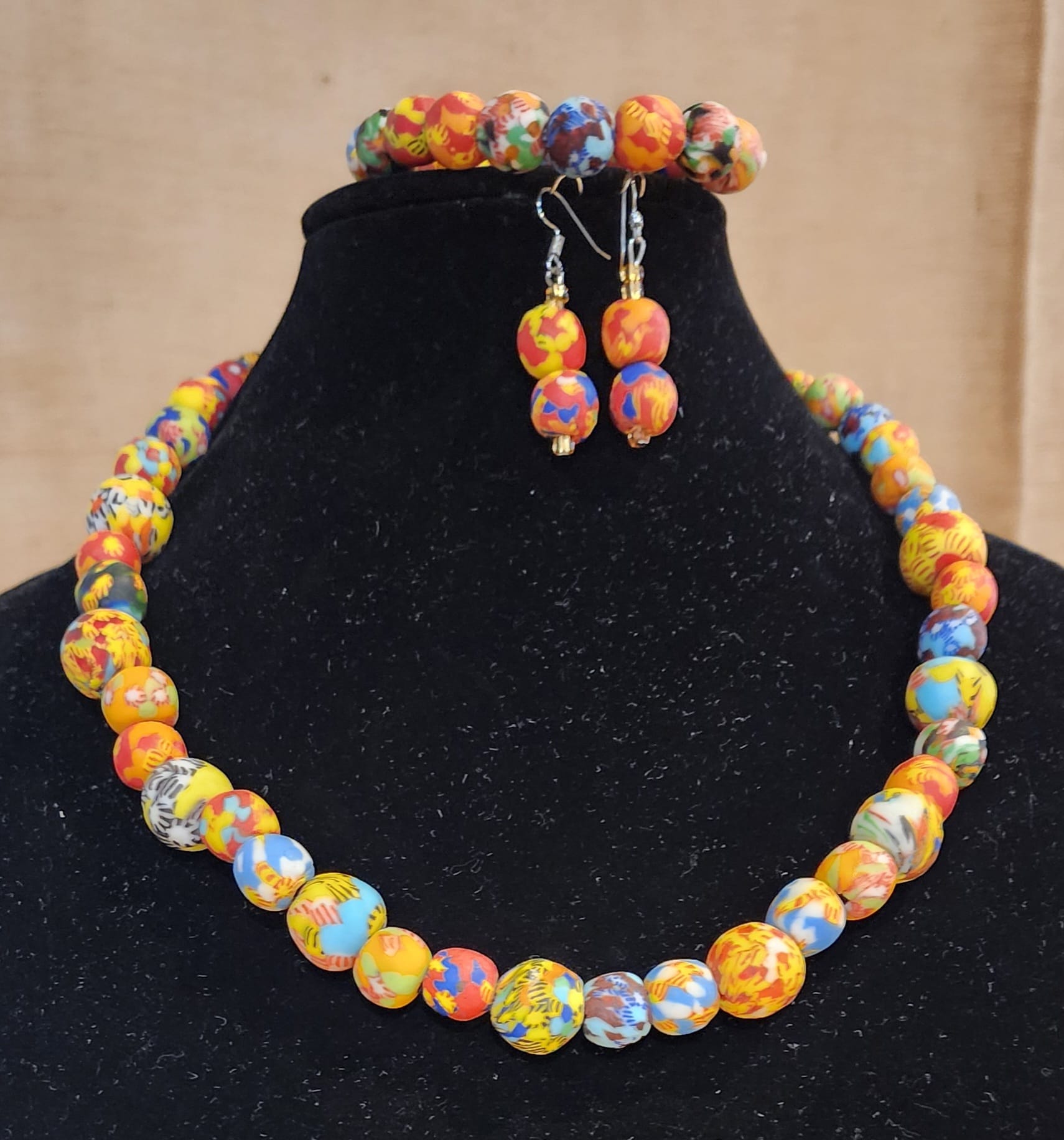 3 piece handmade krobo beads necklace set.
