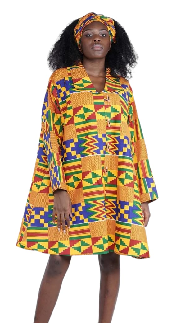 African coat dress button down with side pockets