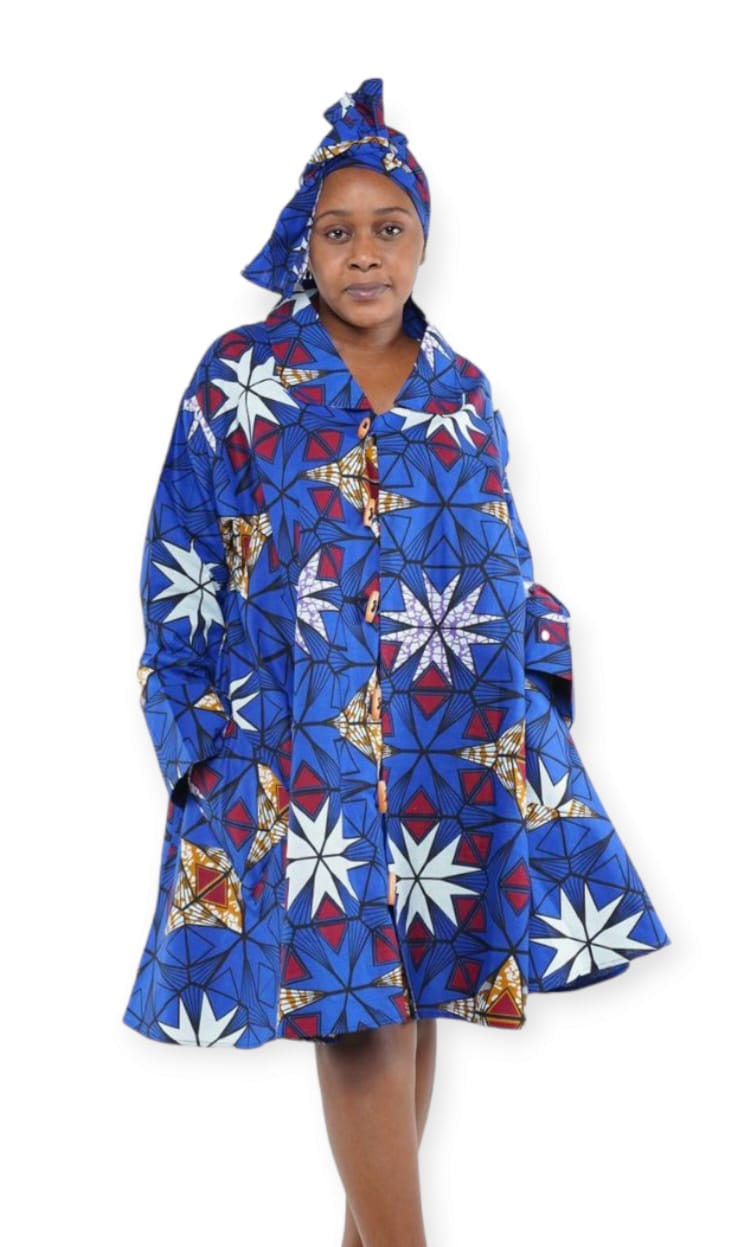 Blue Print African Coat Dress