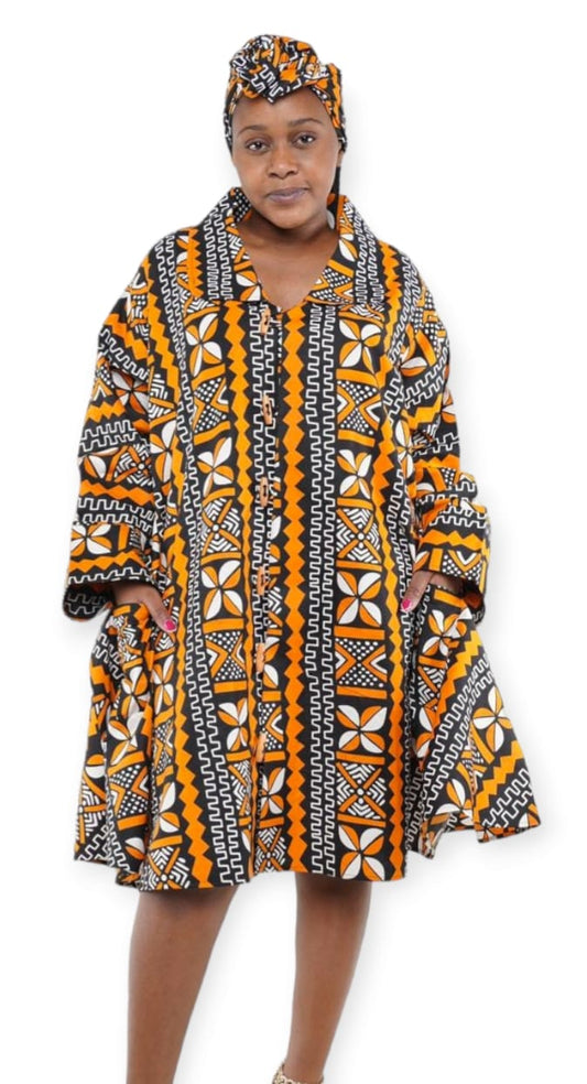 African Coat Dress with pockets and scarf