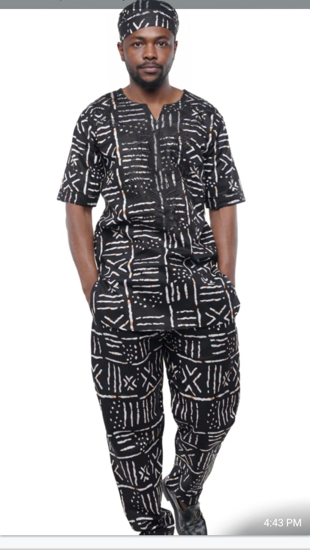 Men African Kente Embroidery Suit with Hat