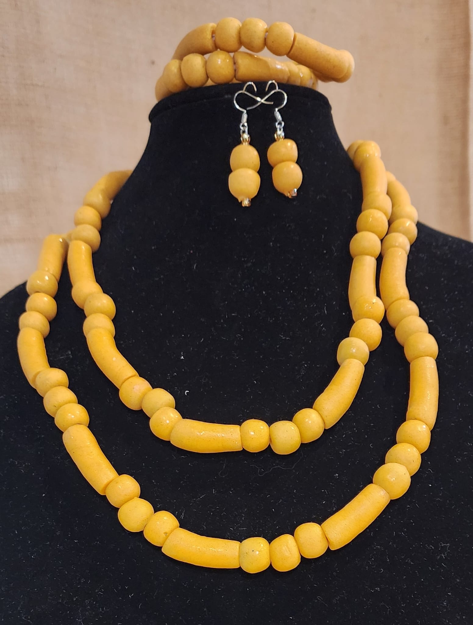 Beautiful Dubble layer 3 piece handmade krobo beads necklace set