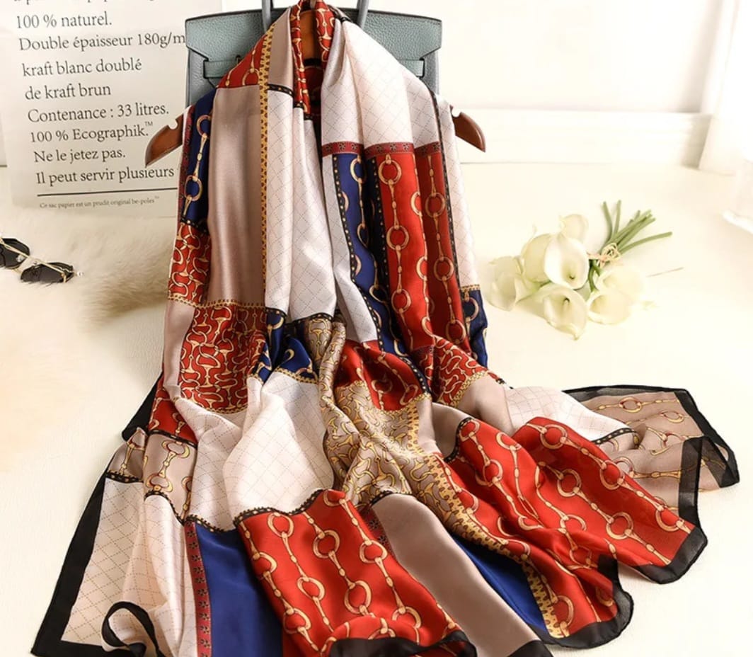 Beautiful ladies full size printed silk scarf