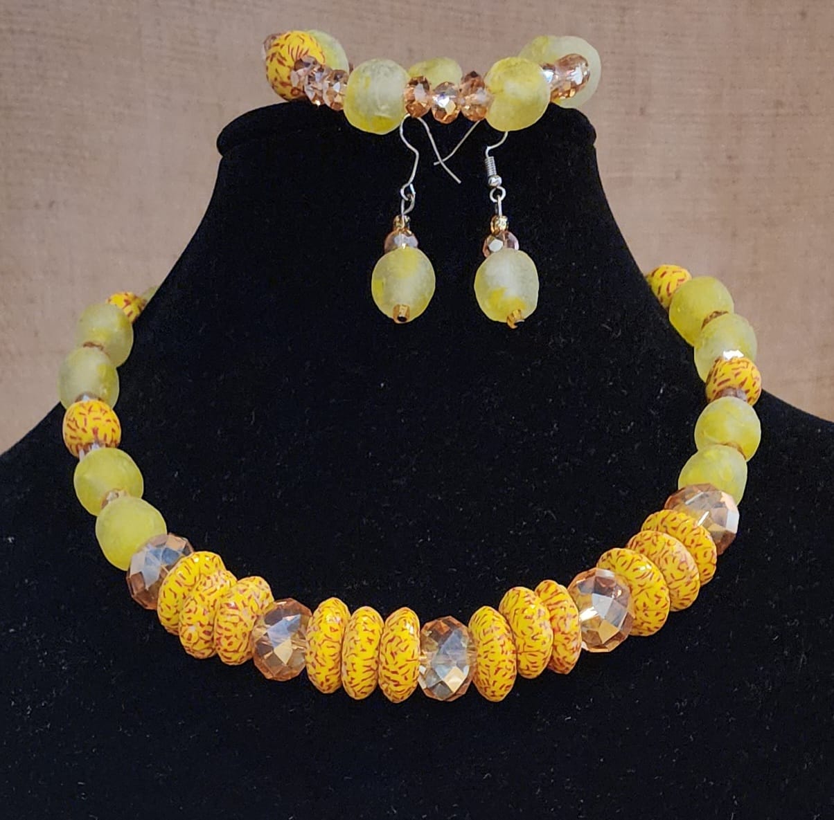 Beautiful 3 piece handmade krobo beads glass beads necklace set