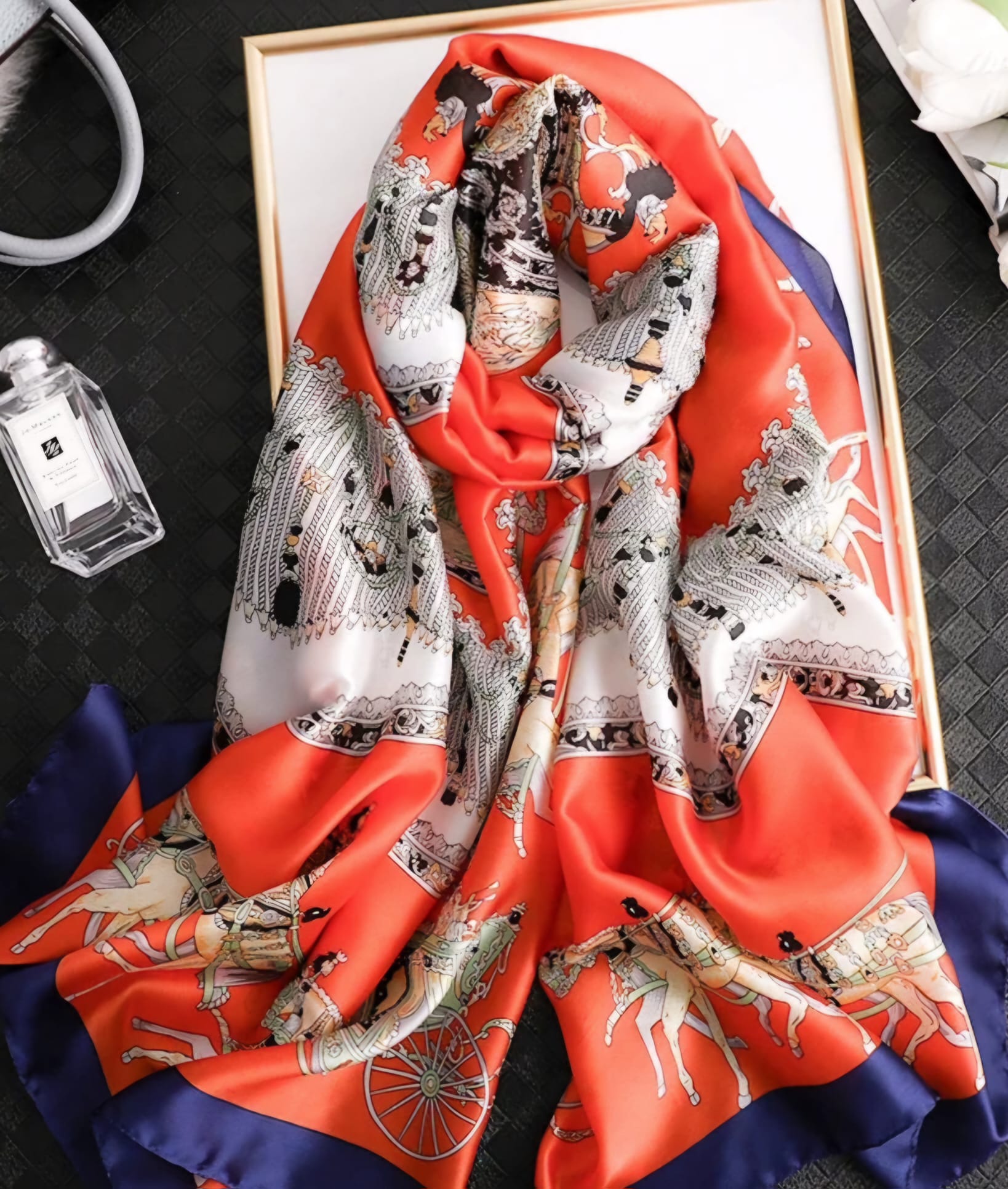 Beautiful ladies full size printed silk scarf