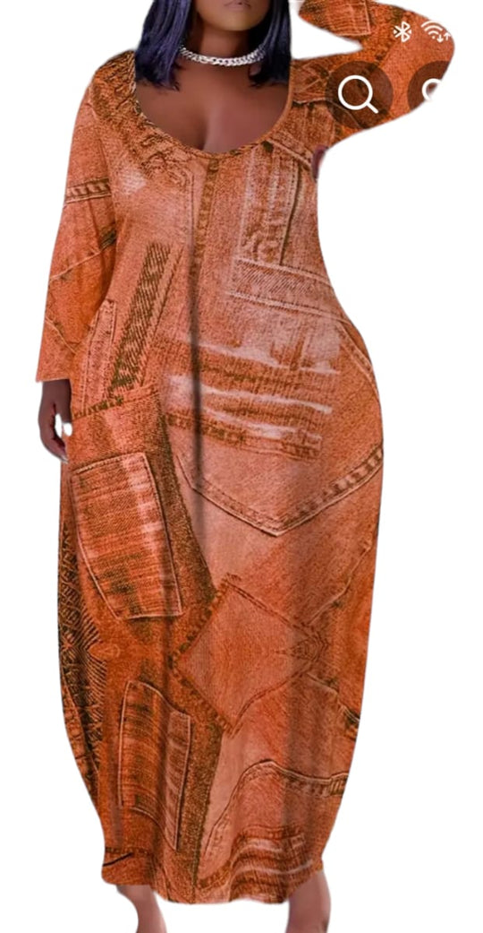 woman's plus denim print maxi dress