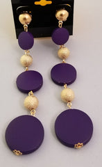 Long Purple Wooden Clip-On Earrings