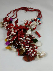 Coral Shell And Natural Pearl Necklace