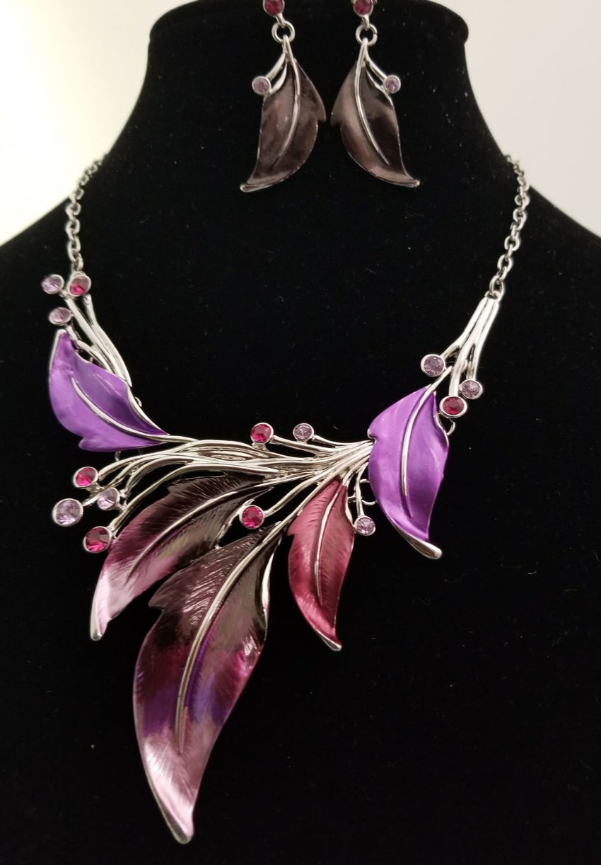 2 Pcs Leaf with Purple Diamond Set