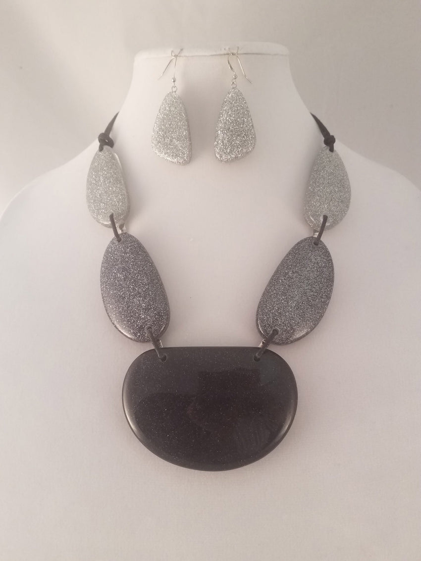 Black and Silver Designer Necklace Set