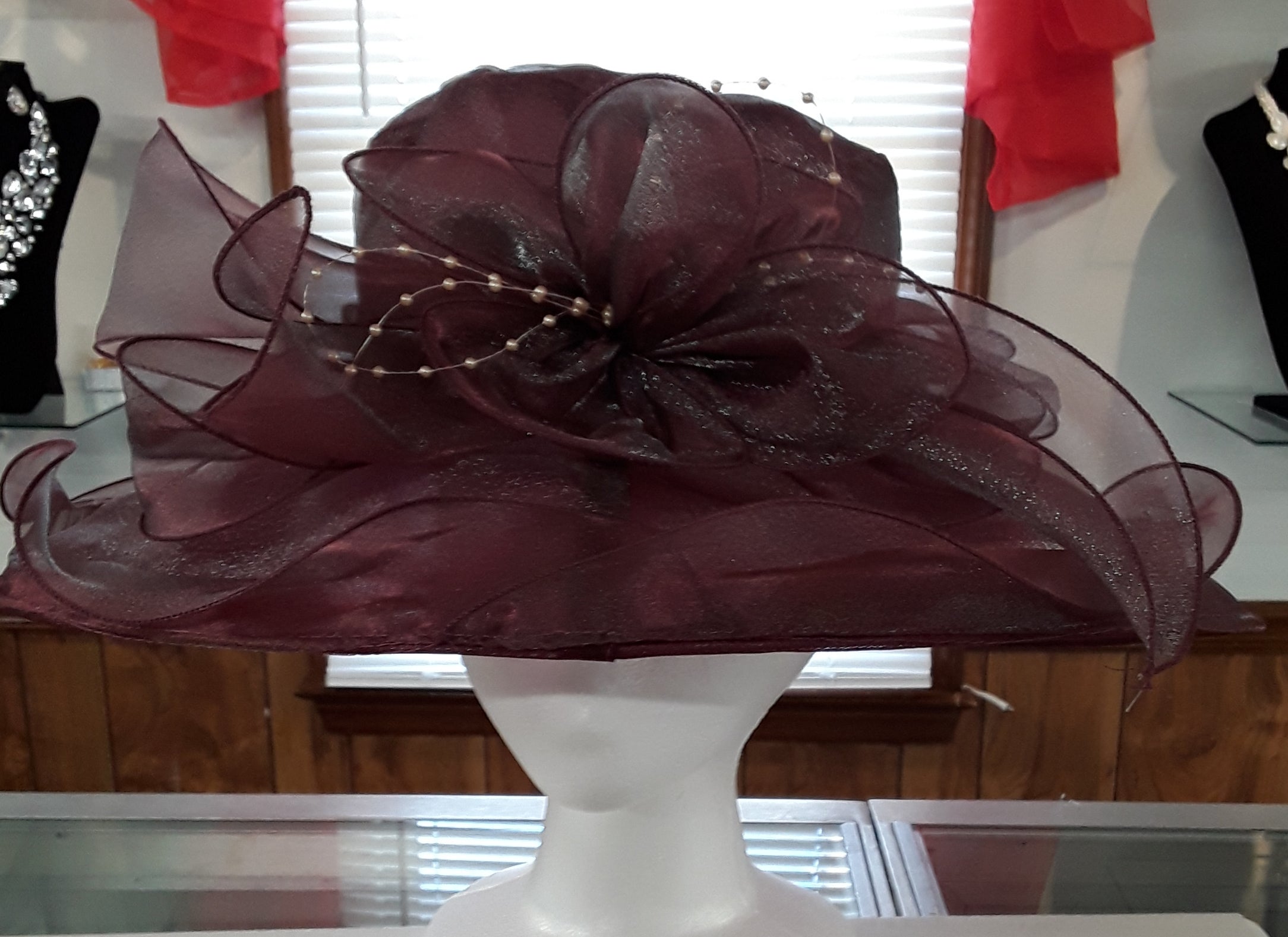 Classy Red Sheer Ladies Hat