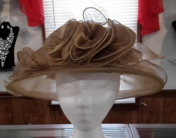 Classy Brown Sheer Ruffled Ladies Hat