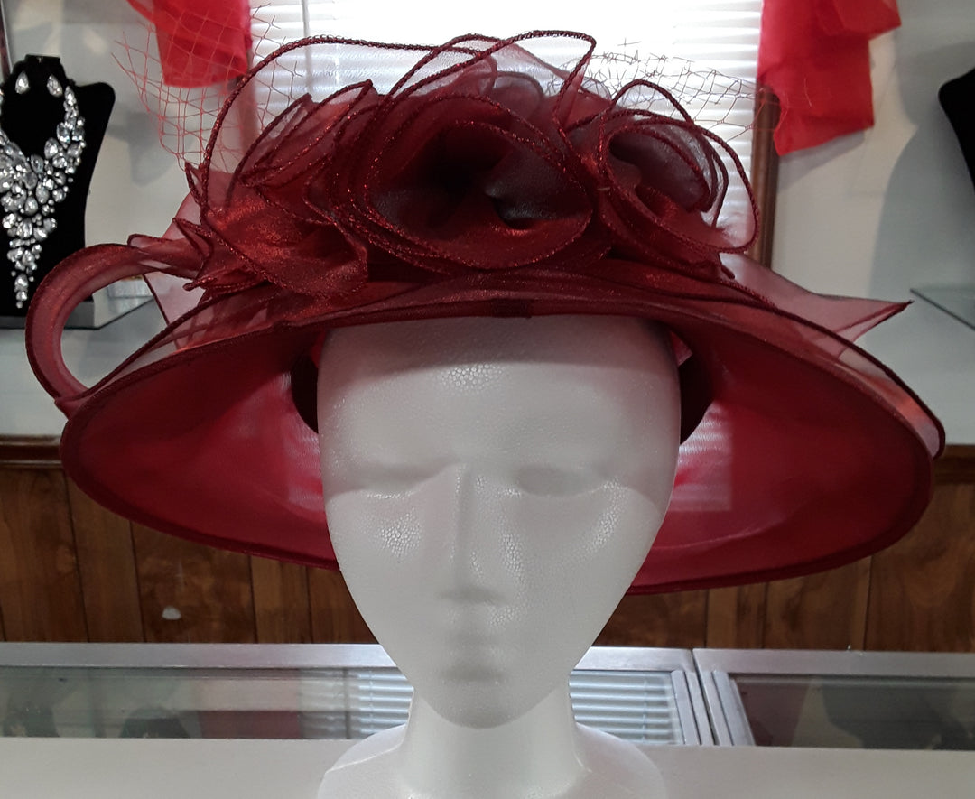 Classy Red Sheer Ladies Hat