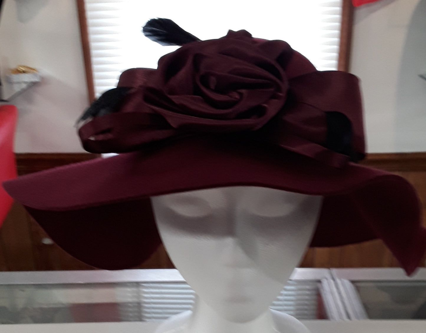 Elegant Maroon Fashionable Hats with Rose