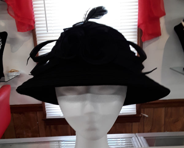 Elegant Black Fashionable Hats with Feather