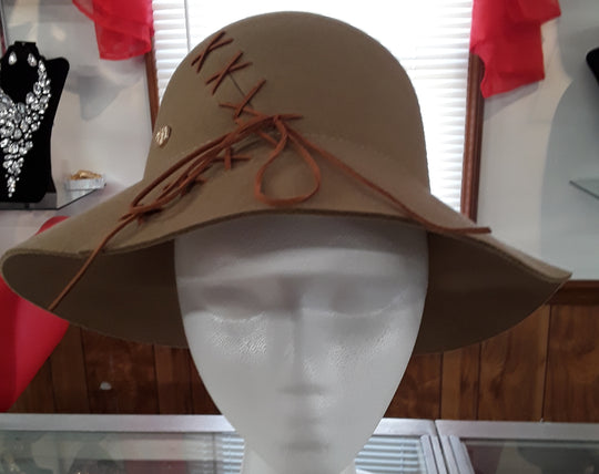 Elegant Tan Suede Fashionable Hats with Laced Front