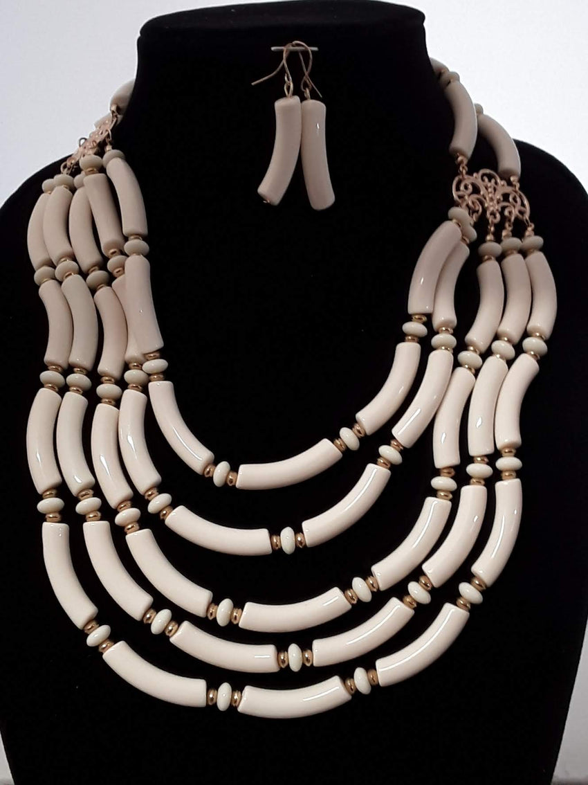 Exotic Beige 2 pc Five Layered Necklace Set