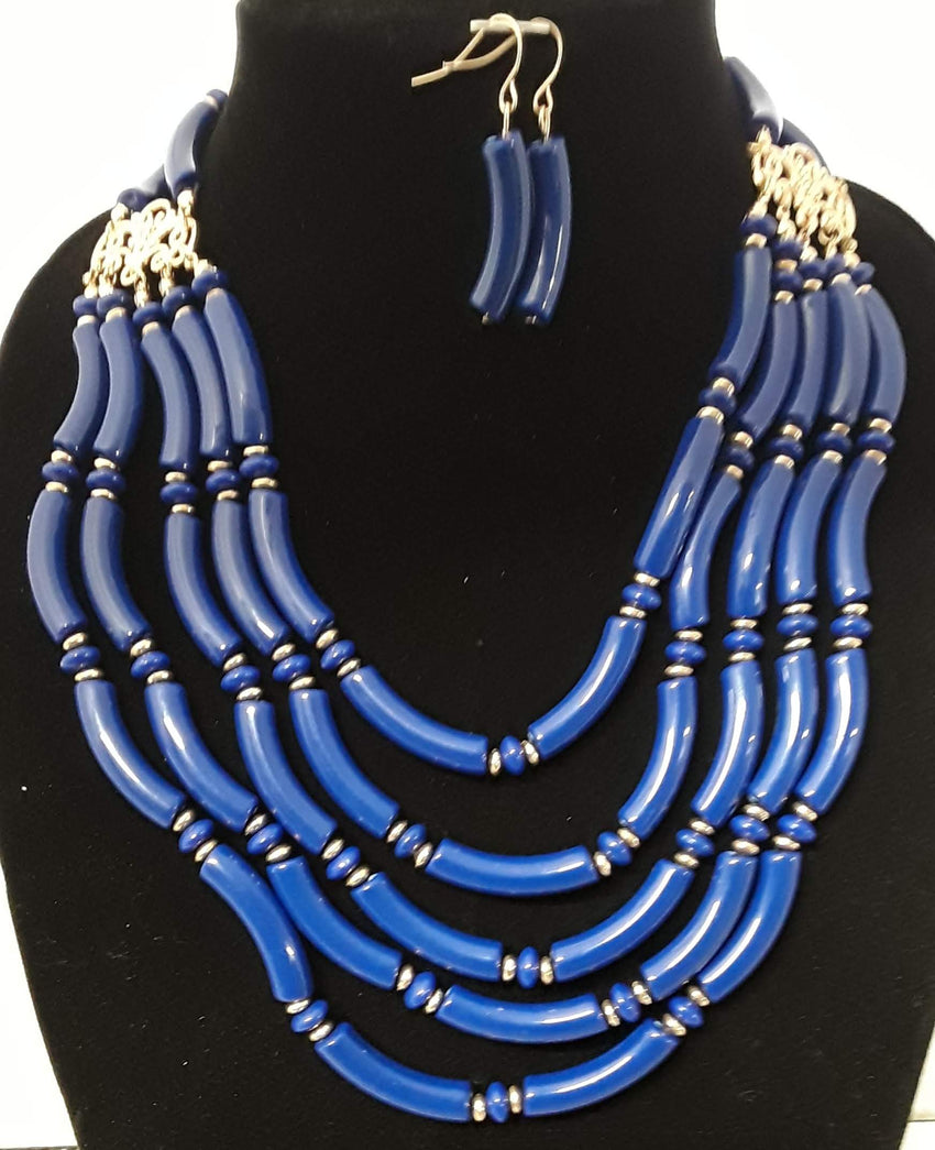 Exotic Blue 2 pc Five Layered Necklace Set