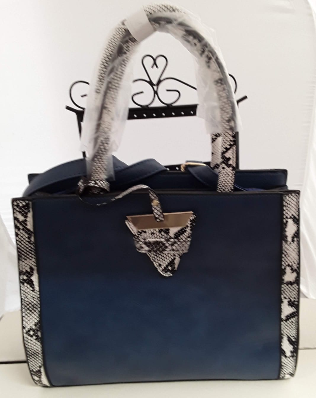 Blue Snake Print Hand Bag