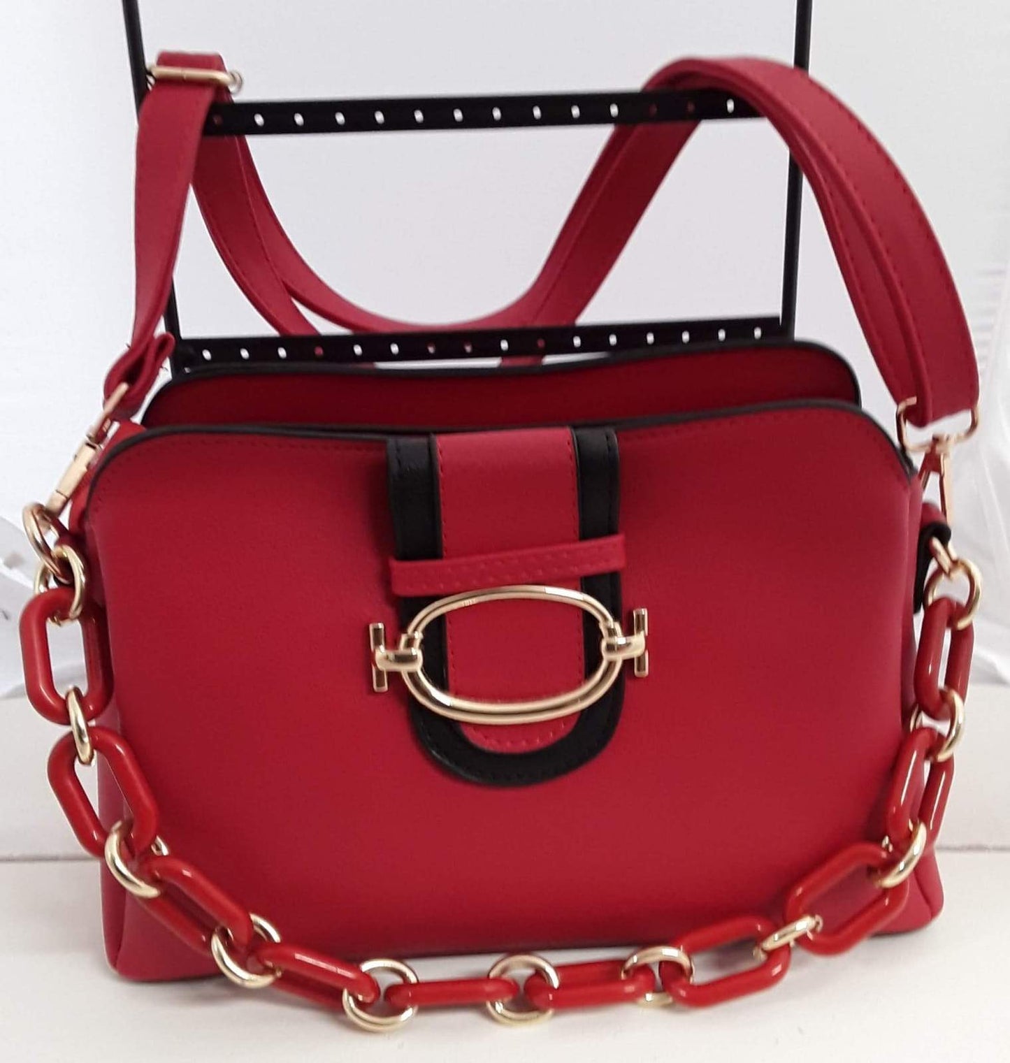 Lovely Firebrick Hand Bag with Chain Link Strap