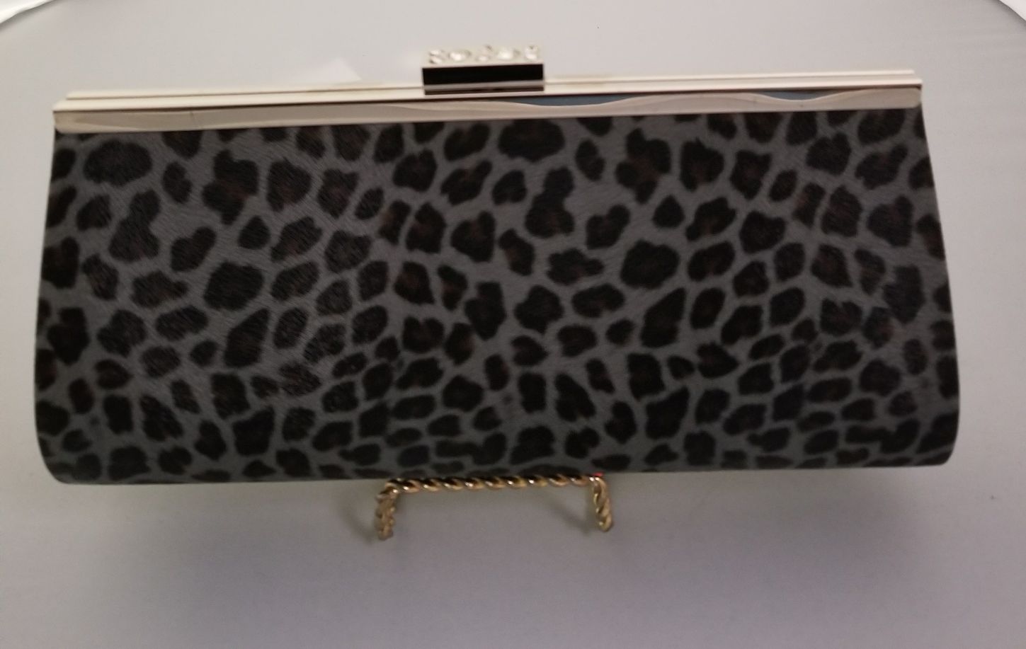 Grey Animal Print Clutch Bag