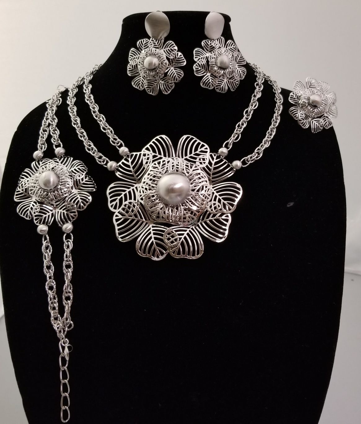 4 Pcs African Silver Plated Necklace Set - Theresa Exotic Apparel