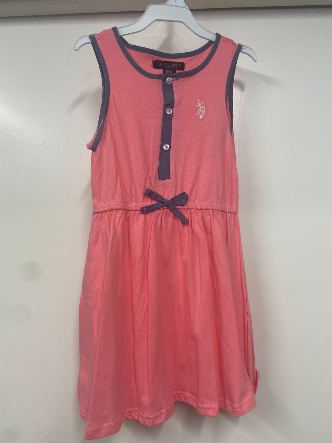 Girls Pink Polo Summer Dress with Trimming