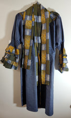 Ladies African Green/Yellow Print Denim Dress