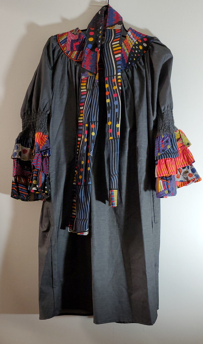 Ladies African Blue/Pink Print Denim Dress