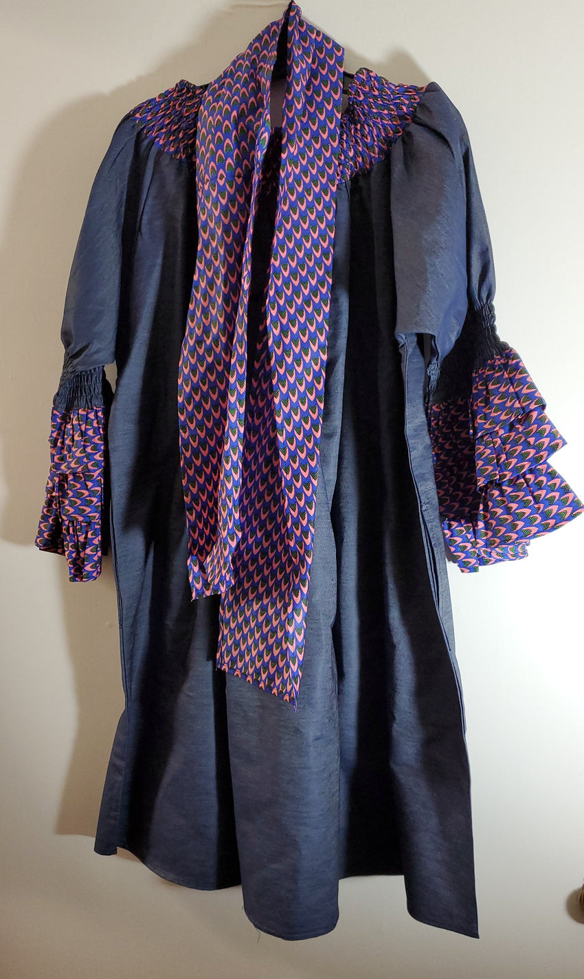 Ladies African Purple/Black Print Denim Dress