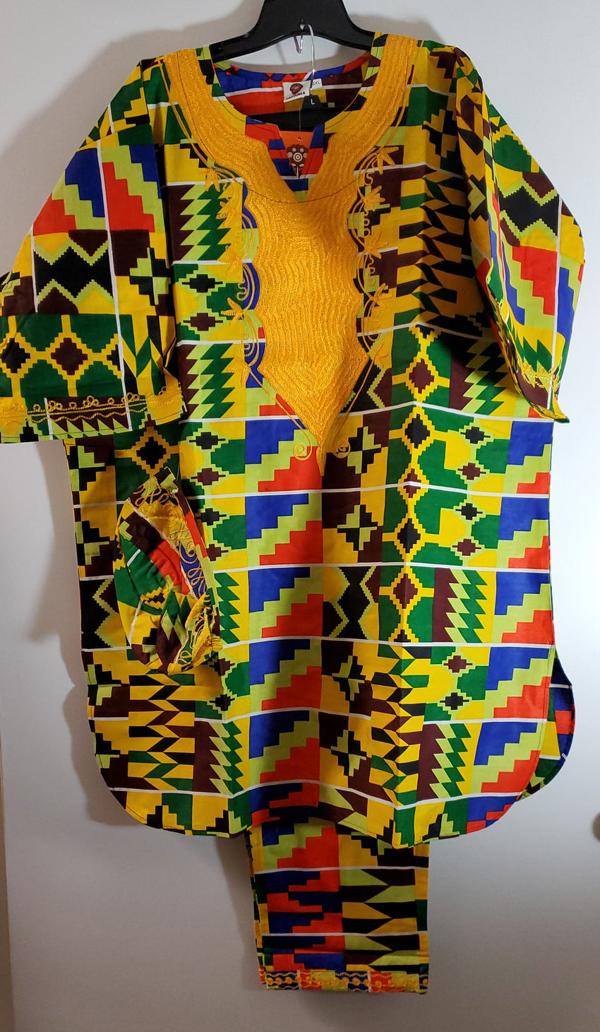 Men African Yellow/Green Print Suit with Hat