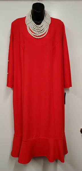 Ladies Glamour Red Ruffle Dress with Pearl Buttons