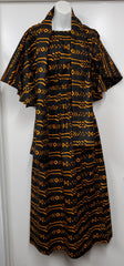 Ladies African Black/Gold Print Maxi Dress with Scarf