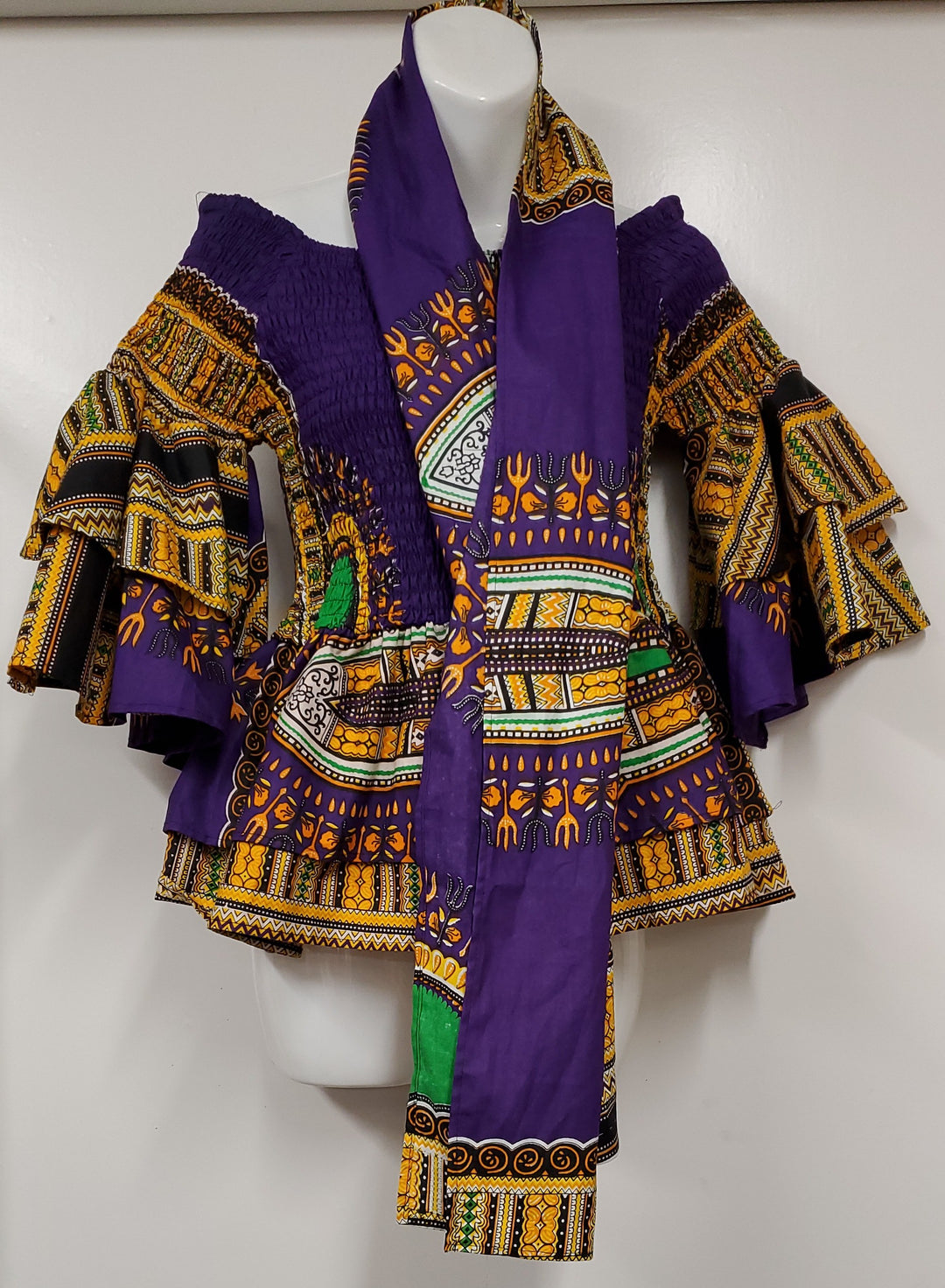 Ladies African Print Summer Top with mask and scarf